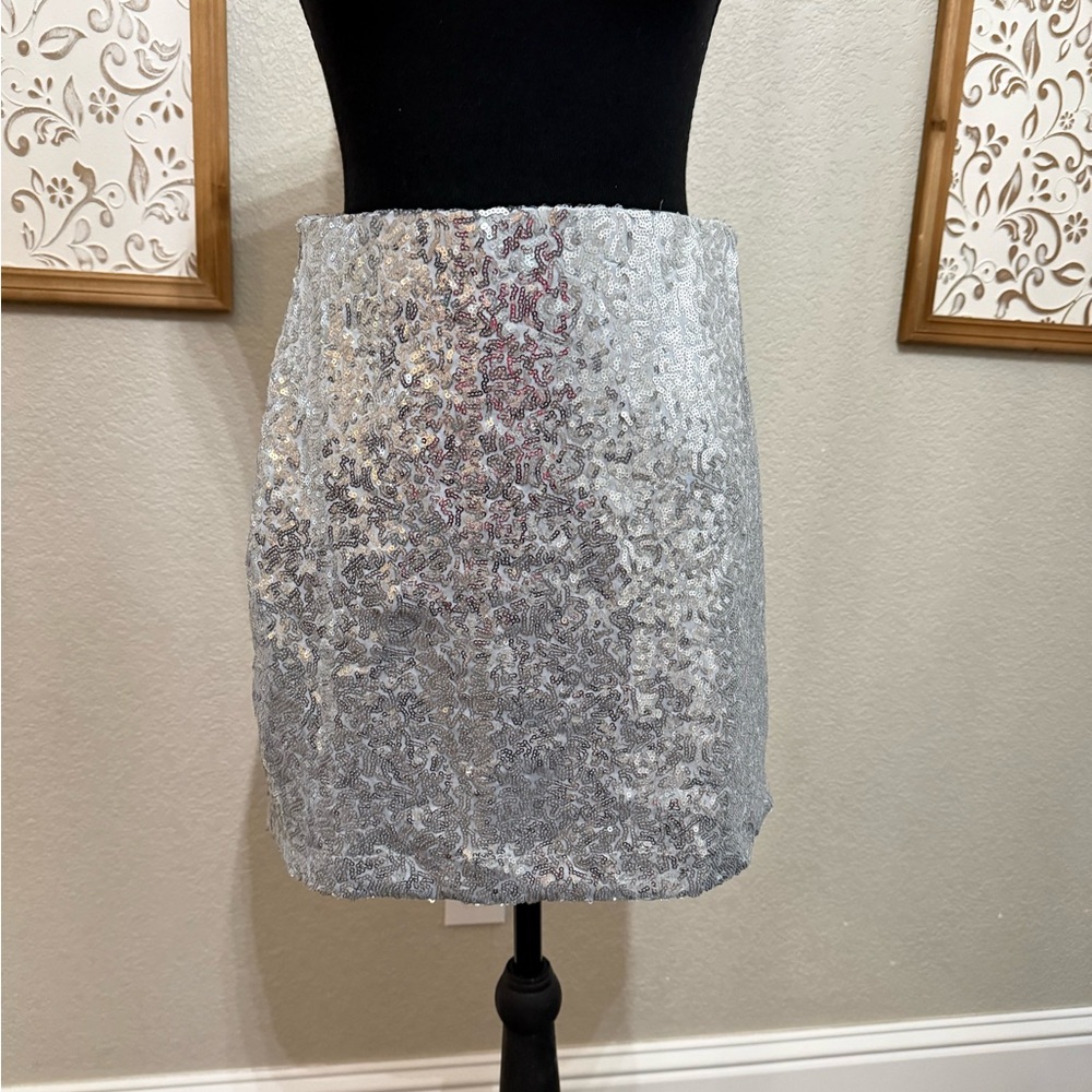 Tipsy Elves Sparkling Silver Mini Skirt